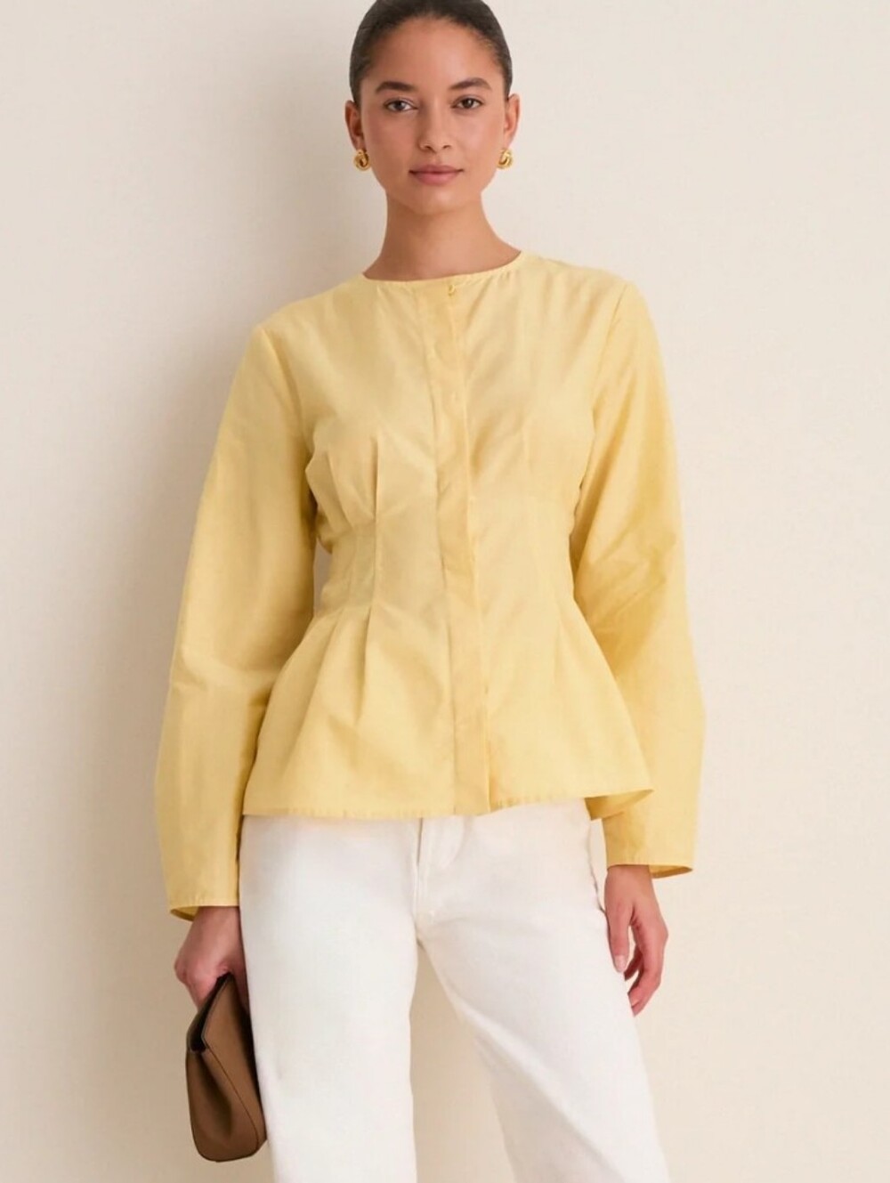 Tuckernuck Butter Yellow Top Button Down Blouse Cotton & Silk